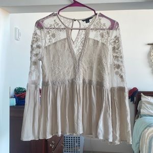 Long sleeve cream white blouse